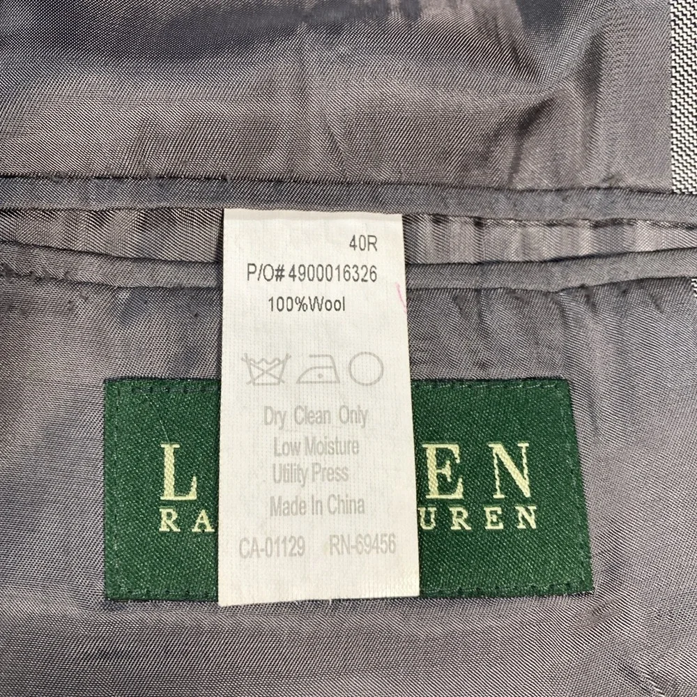 Lauren Ralph Lauren Men's Sport Coat Blazer 40R 100% Wool Gray Crosshatch